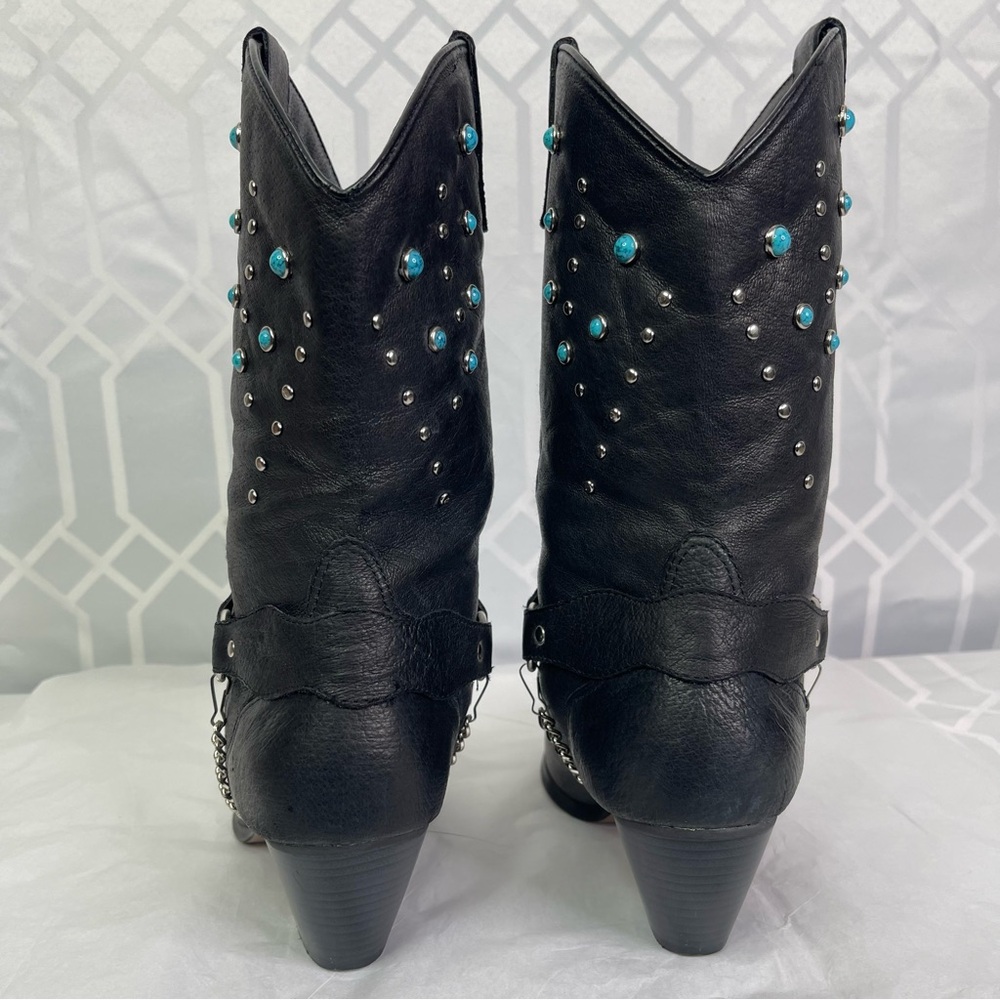 Dingo Black Leather Studded Turquoise Harness Western Cowboy Boots Women’s 10M - Picture 4 of 15